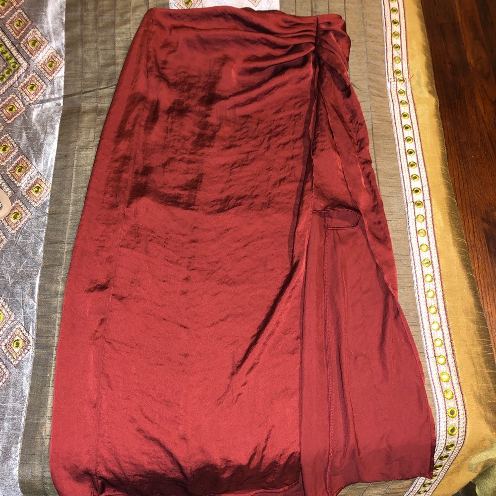 ZARA Red Tall Satin Wrap Maxi Skirt